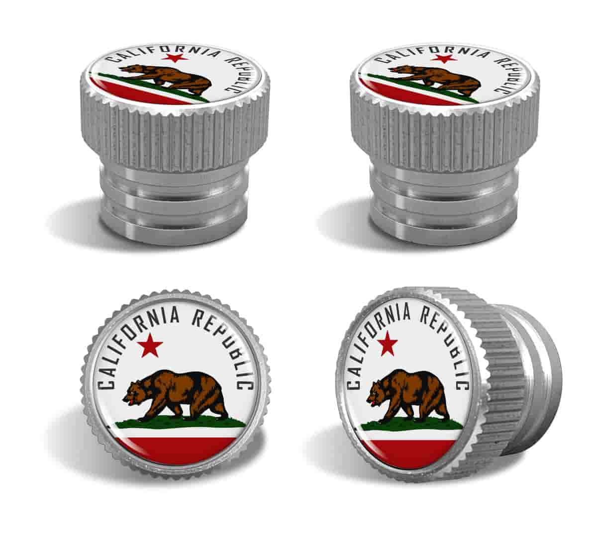 California Republic (Bear Flag) Tire Valve Stem Caps – Silver Aluminum Set of 4